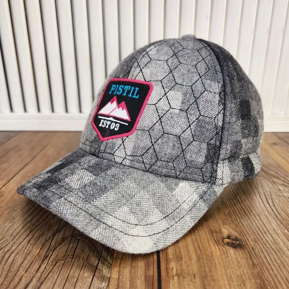 Pistil Frankie Charcoal Drawstring Hat Gray Plaid Honeycomb Patch Outdoor Cap
